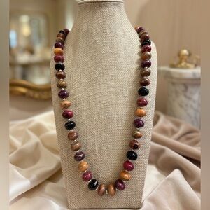 Vintage Colorful Beaded Necklace Gold Tone Statement Fashion Cocktail